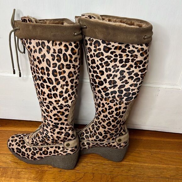 Cole Haan Cheetah Hair Fur Lined Knee High Wedge Boots Suede Size 6 - Picture 10 of 10